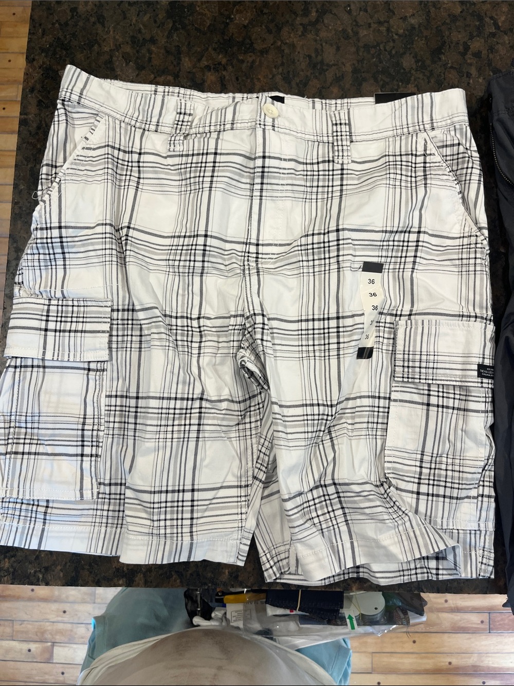 Lee White and Black Plaid Cargo Shorts